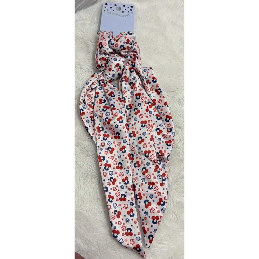 Oh My Stars Twister With Tails Hair Scrunchie, Americana Stars & Cherries, NWT